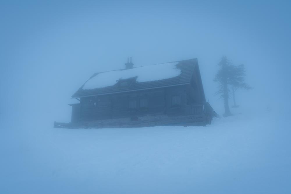 Thick fog in Dobratsch Nature Park, Carinthia, Austria