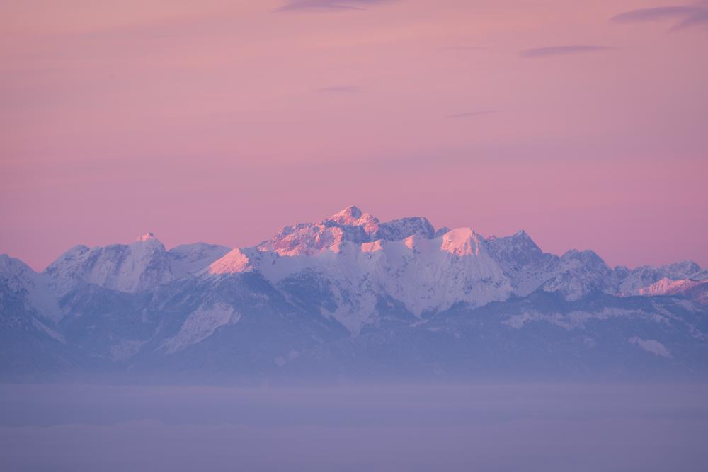 Pastel sunrise over mount Triglav, Carinthia, Austria