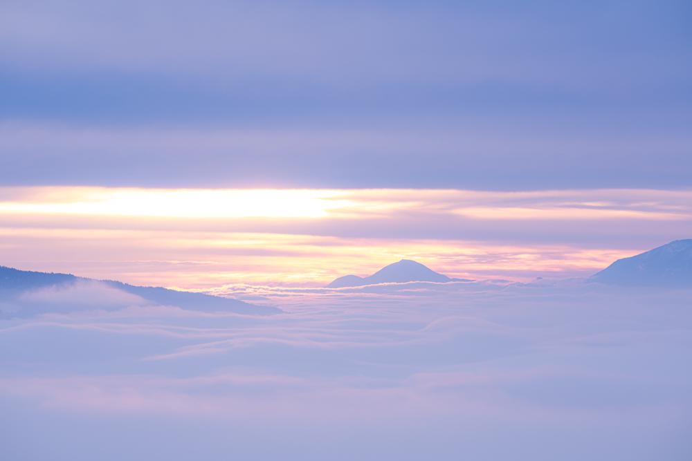 A foggy pastel sunrise in Lower Carinthia, Austria