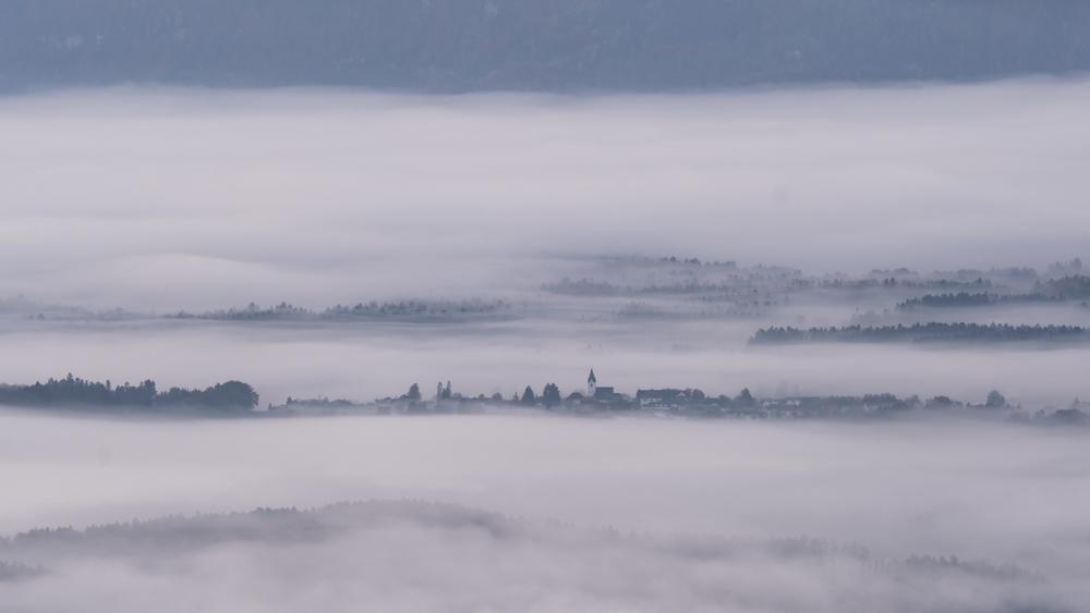 Foggy lowlands, Carinthia, Austria